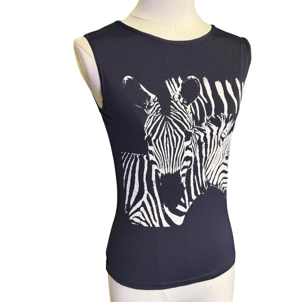 Hennes Tank Top Womens Small Black Zebra Print Good Y2K Indie Sleeveless Shirt